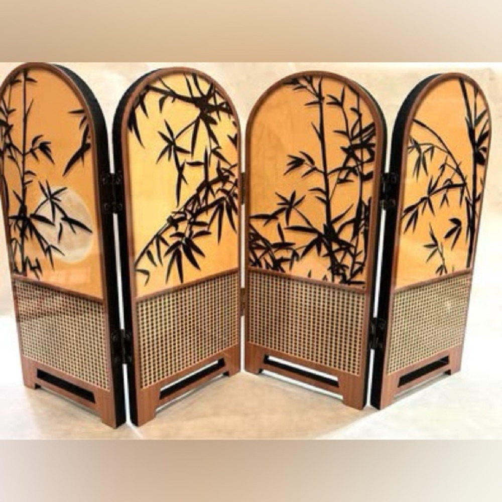 Mini 4-Panel Bamboo Tabletop Folding Screen | New | Elegant Asian-Style Décor